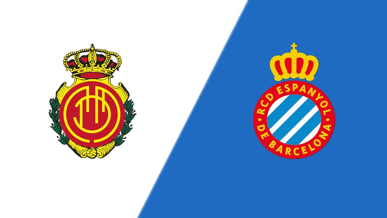 LALIGA Comparativa de escudos oficiales del RCD Mallorca y RCD Espanyol de Barcelona para previa de partido de LALIGA.