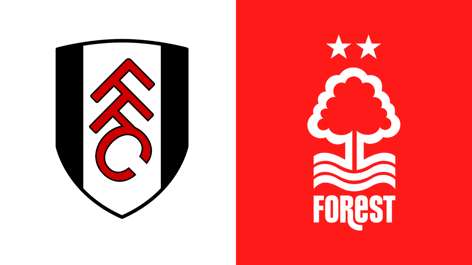 Comparativa de escudos oficiales del Fulham FC y Nottingham Forest para previa de Premier League.