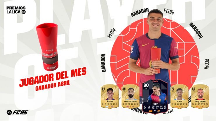pedri-jugador-del-mes-laliga-abril-fc-barcelona-potm Pedri González del FC Barcelona, ganador del Jugador del Mes (POTM) de LALIGA en abril, junto a los nominados Julián Álvarez, Mamardashvili, Puado y Sergi Darder.