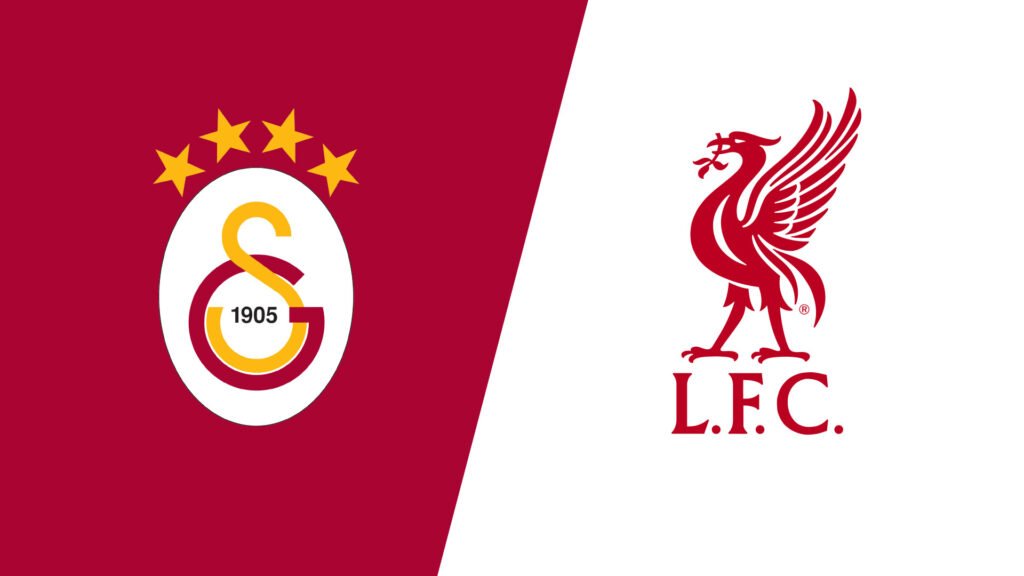 galatasaray-vs-liverpool-uefa-champions-league-previa Escudos oficiales del Galatasaray SK y Liverpool FC sobre fondo dividido para previa de la UEFA Champions League.