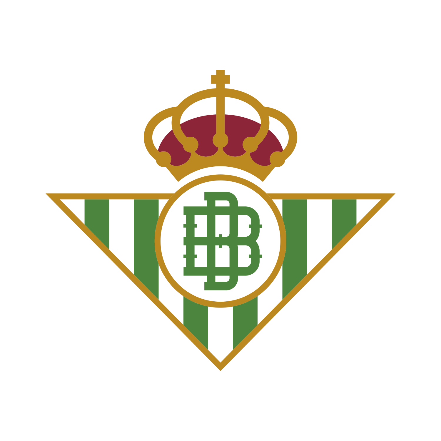 escudo-real-betis-balompie-oficial-hd Escudo oficial del Real Betis Balompié con las trece barras verdiblancas, el rombo invertido y la corona real.