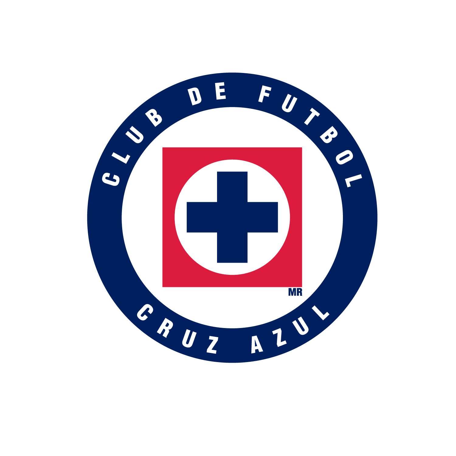 Escudo oficial actual del Club de Futbol Cruz Azul con el monograma de la cruz azul sobre fondo blanco y marco circular azul marino.