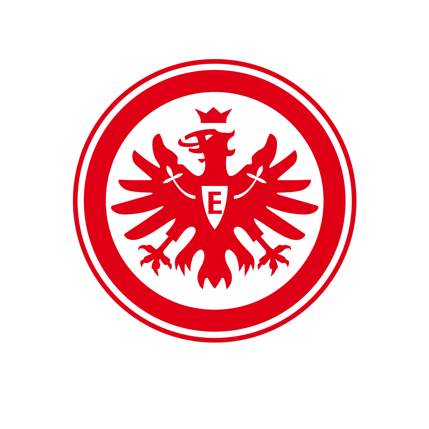 Escudo oficial del Eintracht Frankfurt con el águila imperial de una sola cabeza en color rojo y blanco sobre fondo circular.