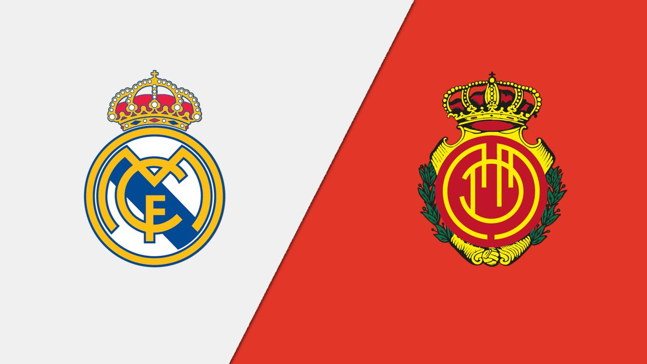 LALIGA Comparativa de escudos oficiales del Real Madrid CF y RCD Mallorca para previa de partido de LALIGA en el Santiago Bernabéu.