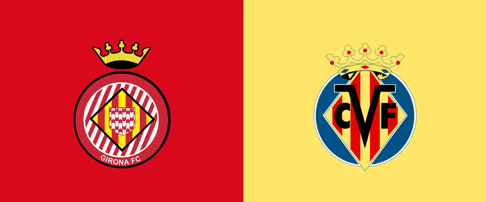LALIGA Comparativa de escudos oficiales del Girona FC y Villarreal CF para la previa del partido de LALIGA en Montilivi.