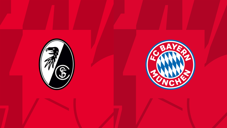 Comparativa de escudos oficiales del SC Freiburg y FC Bayern München para previa de partido de la Bundesliga.