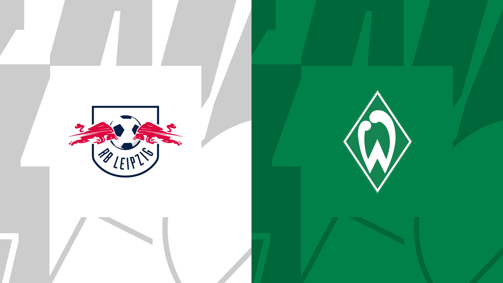 Comparativa de escudos oficiales del RB Leipzig y Werder Bremen para previa de partido en la Bundesliga.