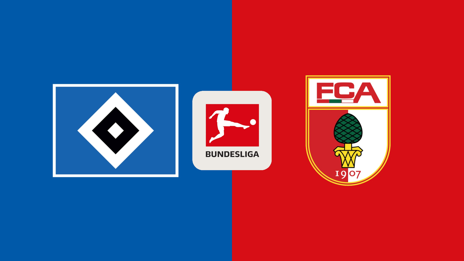 Comparativa de escudos oficiales del Hamburger SV (Hamburgo) y FC Augsburg con el logotipo de la Bundesliga central.