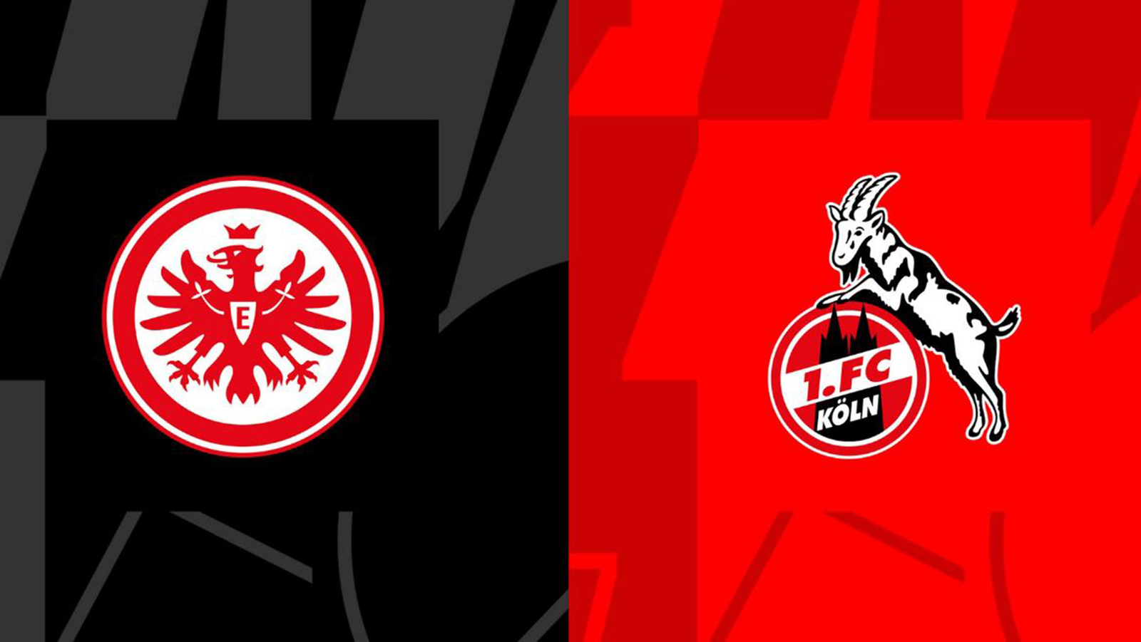 Comparativa de escudos oficiales del Eintracht Frankfurt y 1. FC Köln para previa de partido de la Bundesliga.
