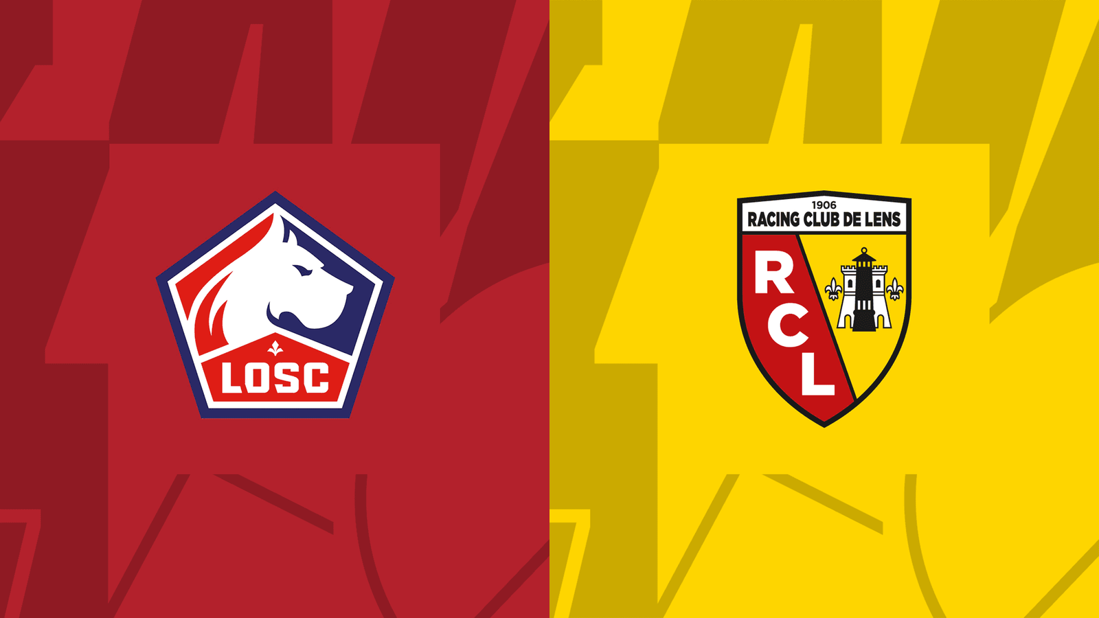 Comparativa de escudos oficiales del Lille OSC (LOSC) y RC Lens para el Derbi del Norte en la Ligue 1.