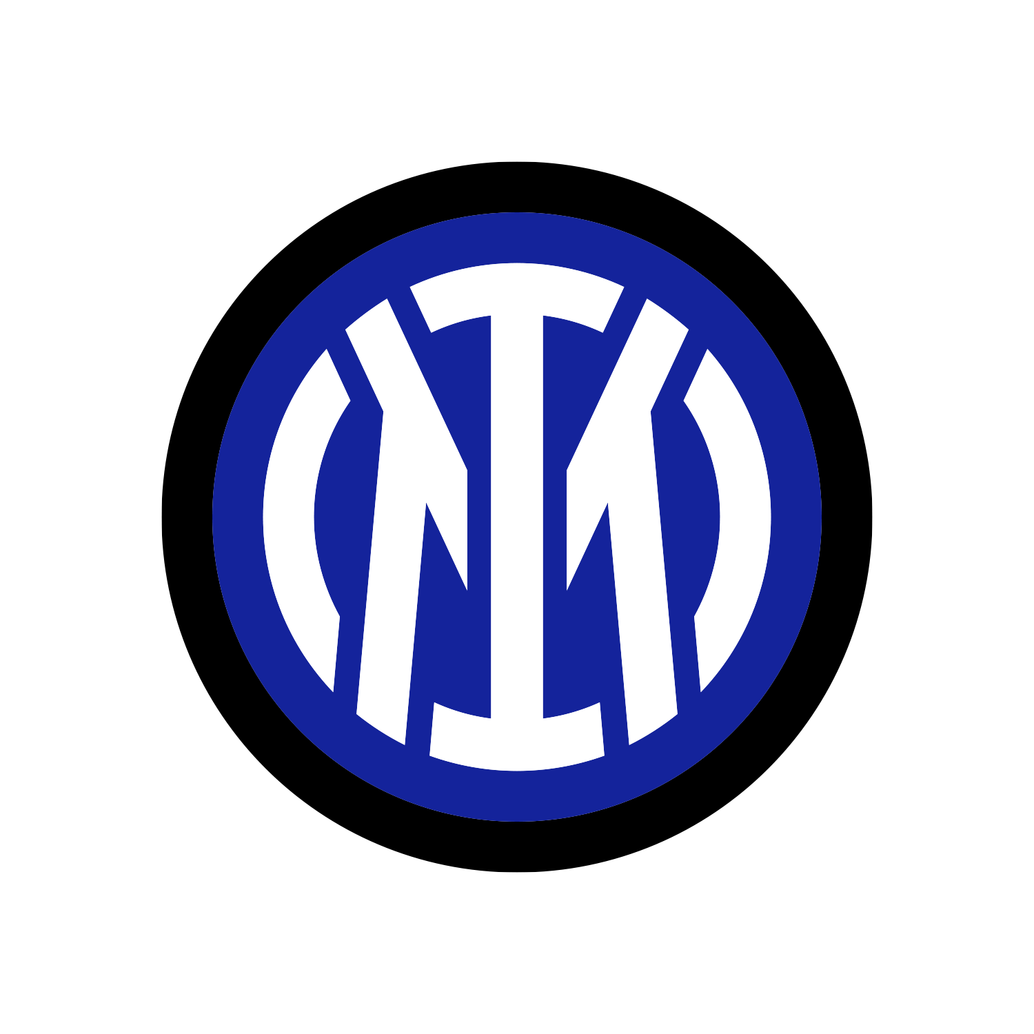 Escudo oficial moderno del Inter de Milán con el monograma "IM" blanco sobre fondo azul y borde negro.
