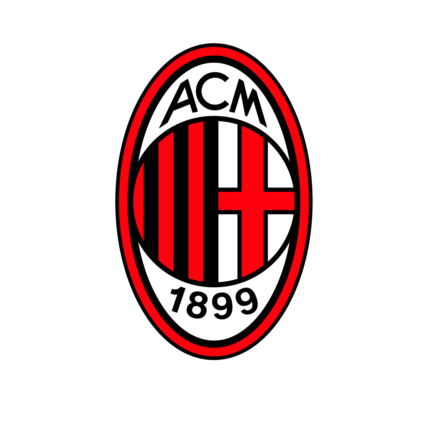 Escudo oficial del AC Milan con las franjas rossoneras, la cruz de San Jorge y el año de fundación 1899.