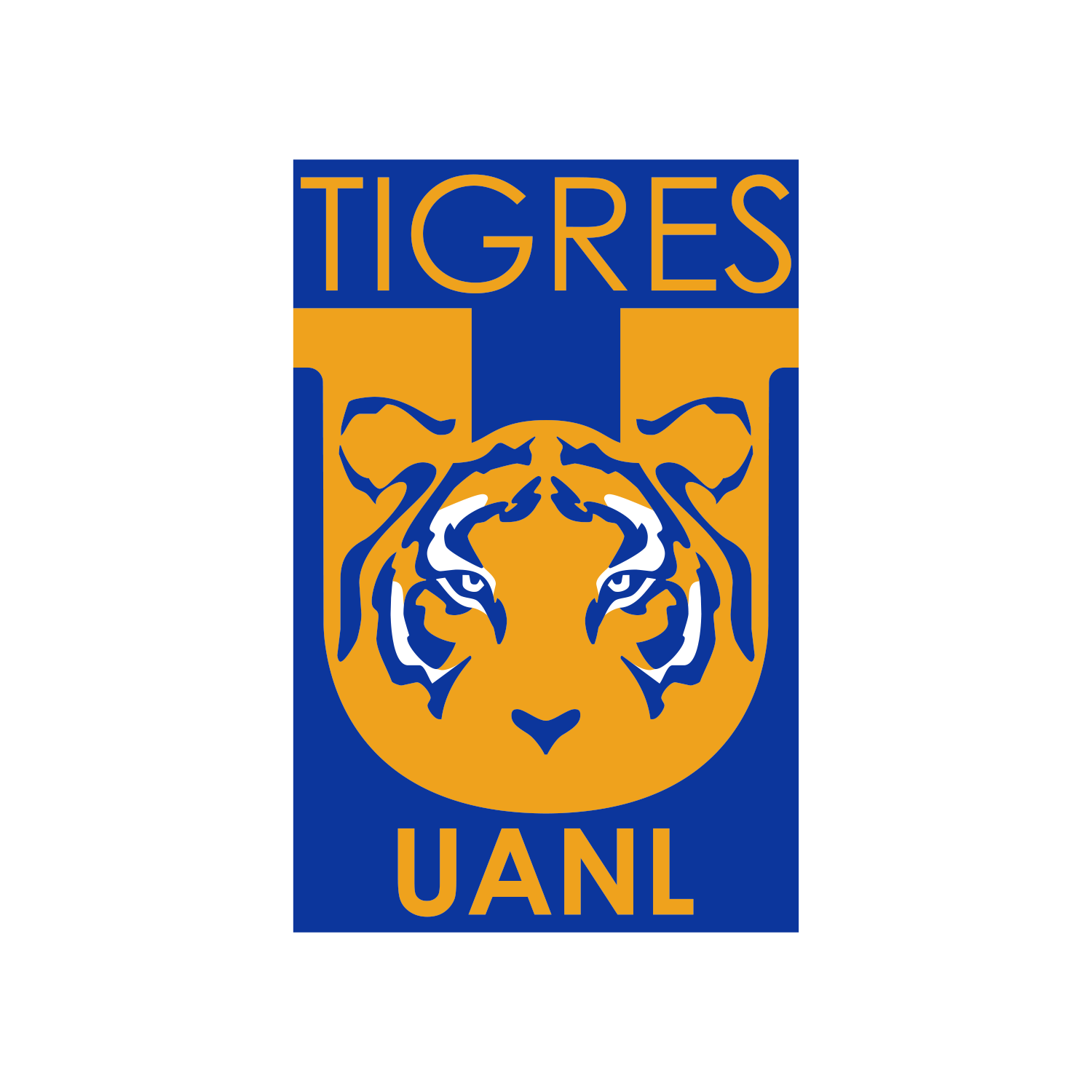 Escudo oficial del club de fútbol Tigres UANL en colores azul y amarillo, con la cabeza de un tigre y las siglas de la Universidad Autónoma de Nuevo León.