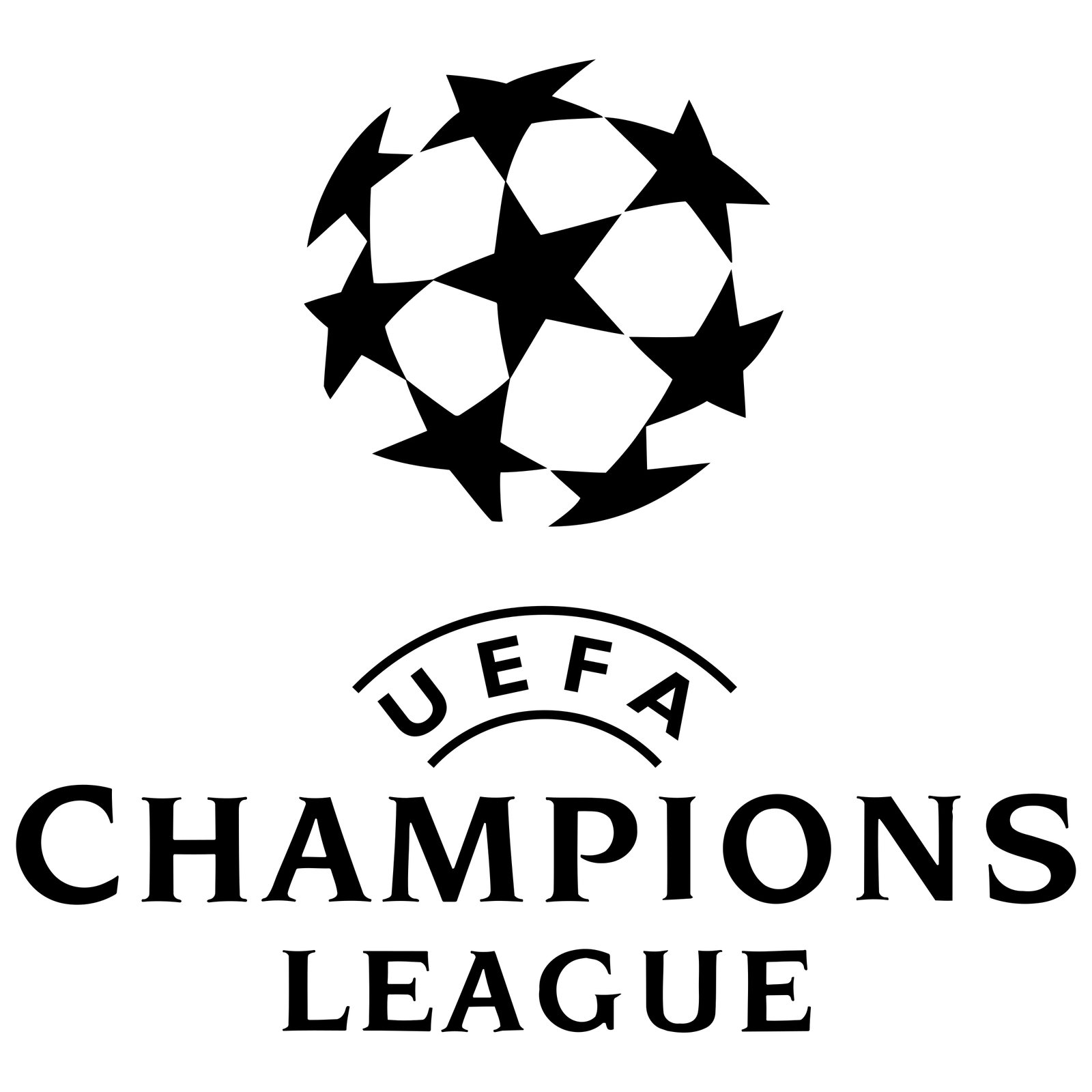 PRONÓSTICOS Logotipo oficial de la UEFA Champions League en blanco y negro con la icónica esfera de estrellas.
