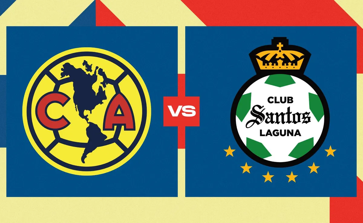 Comparativa de escudos oficiales del Club América y Santos Laguna con diseño moderno para previa de la Liga MX.