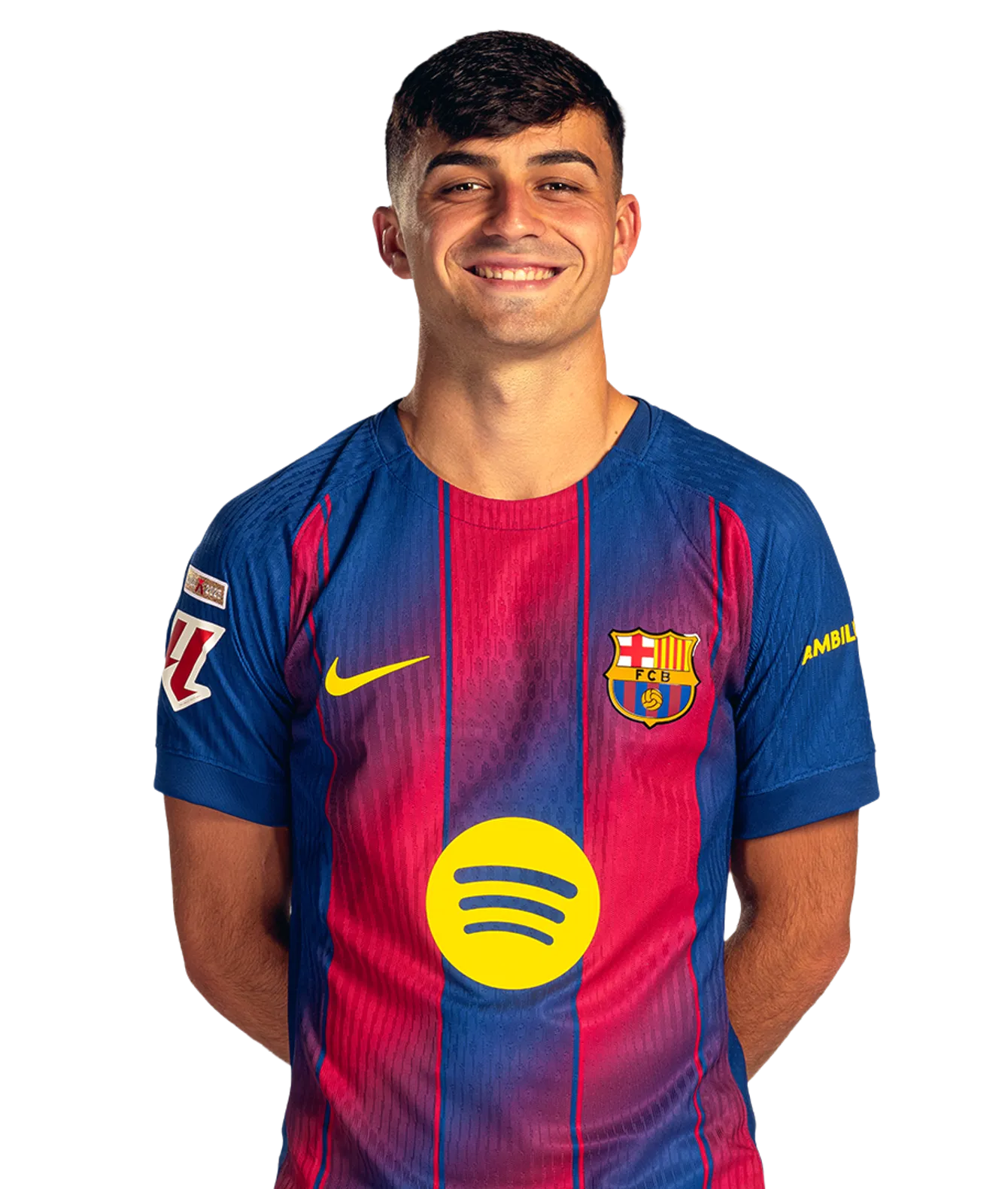BARCELONA Pedri sonriendo con la camiseta oficial del FC Barcelona en un retrato de perfil.