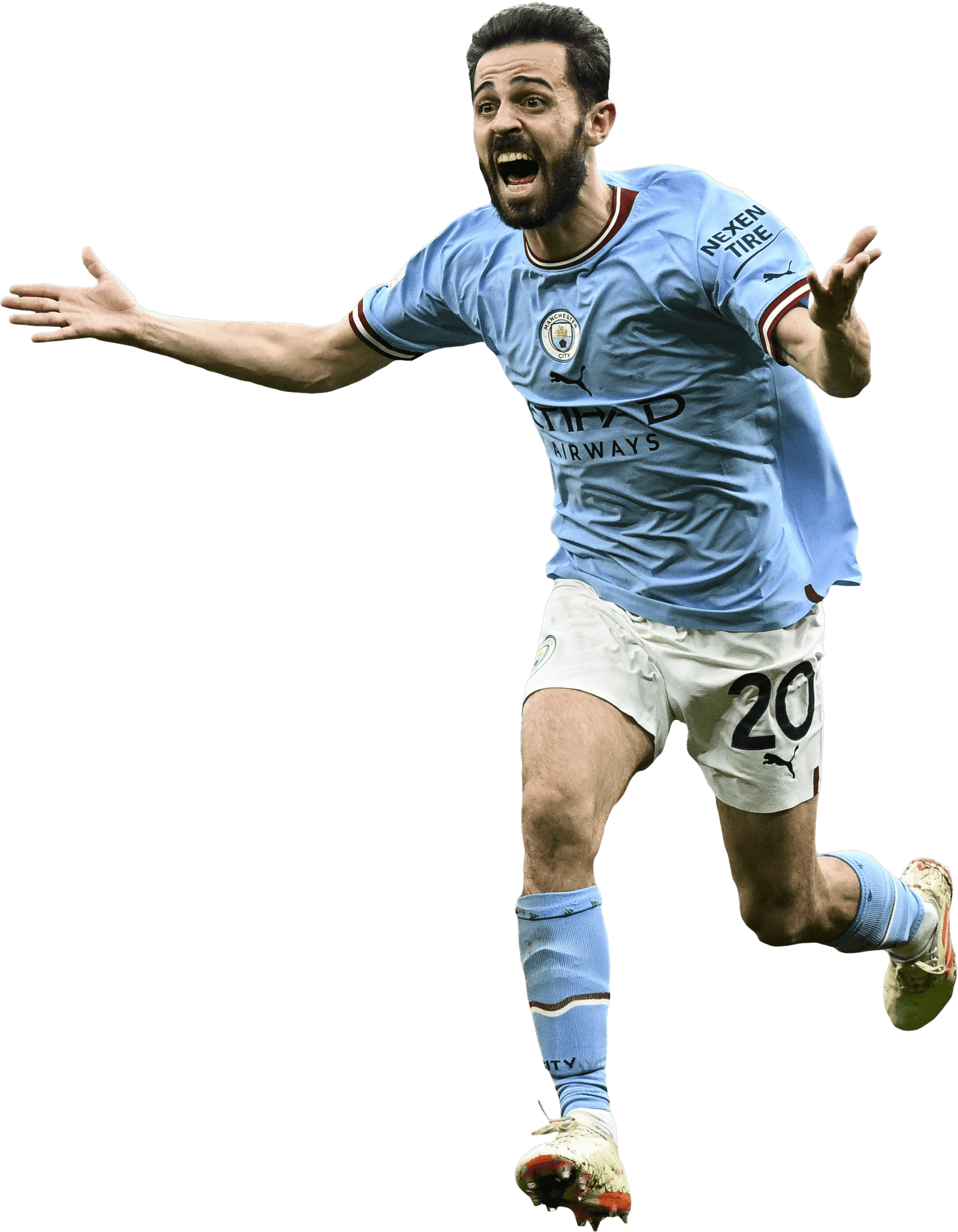 Bernardo Silva corriendo con el balón durante un partido con el Manchester City (Render PNG).